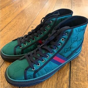 Gucci Green High-Top Sneakers with Red and Blue Stripe